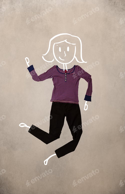 Preview: Colorful Placed Clothes In Different Actions With Woman Drawing