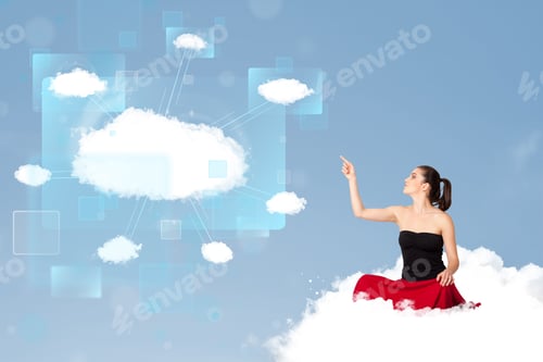 Preview: Happy Young Girl Looking At Modern Cloud Network