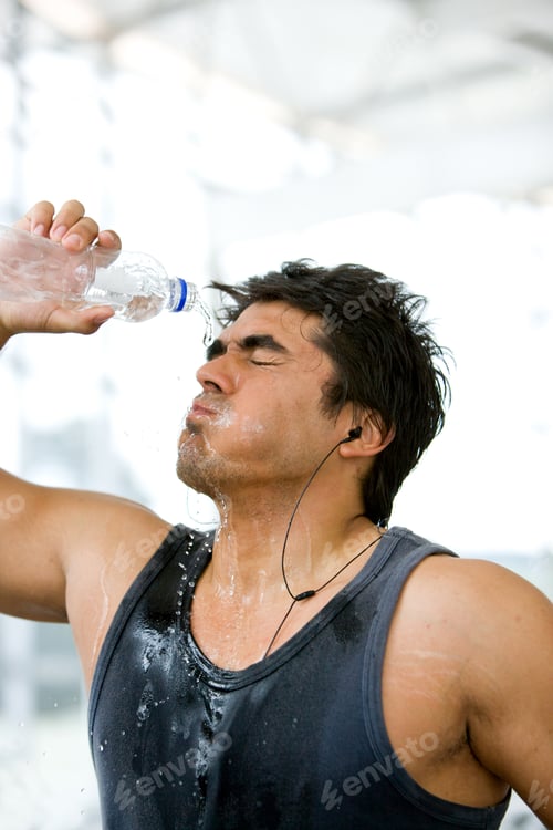 Preview: Strong Gym Man Splashing Water On His Face
