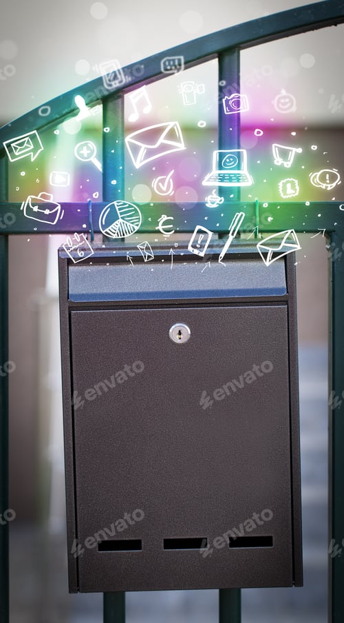 Preview: Colorful Modern Icons And Symbols Bursting Out Of A Mailbox