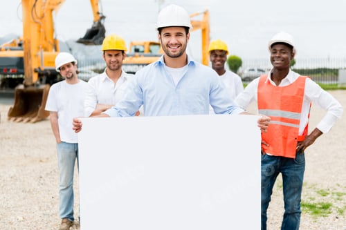 Preview: Architect Holding A Banner At A Building Site