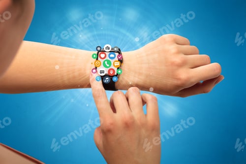 Preview: Hand With Smartwatch And Application Symbols Nearby.
