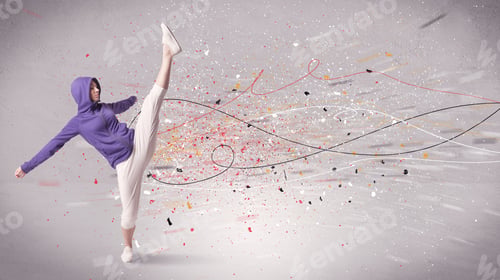 Preview: A Young Contemporary Energetic Dancer In Action In Front Of A Grey Wall Background With Lines