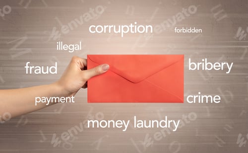 Preview: Female Hand Holding Coloured And White Envelope With Beige Background And Words Around