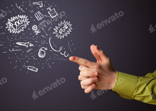 Preview: Sketched Explosive Weapons Coming Out Of Gun Shaped Hands