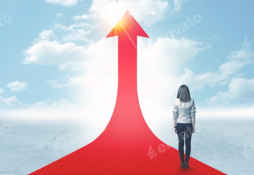 Preview: Concept Of The Road To Success With A Businesswoman Standing On A Red Arrow