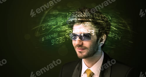 Preview: Business Man Looking At High Tech Number Calculations Concept