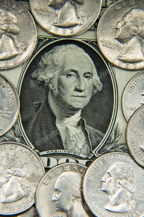 Preview: George Washington'S Face Surrounded By Quarters On U.S. Dollar Bill