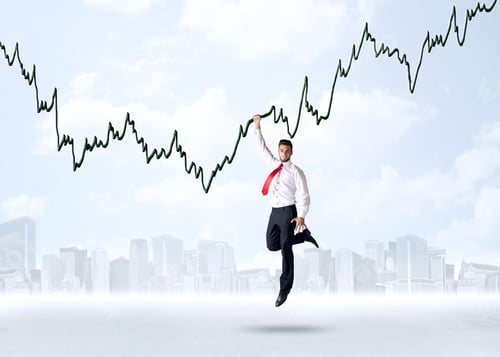 Preview: Businessman Hanging On A Graph Rope