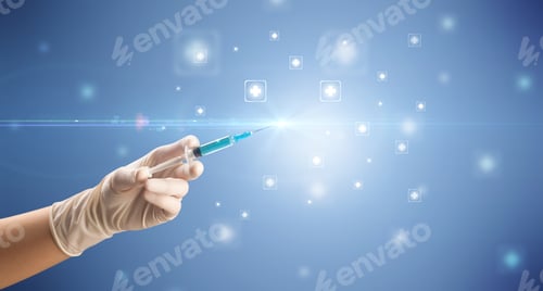 Preview: Female Doctor Hand Holding Syringe With Shiny Crosses In The Background