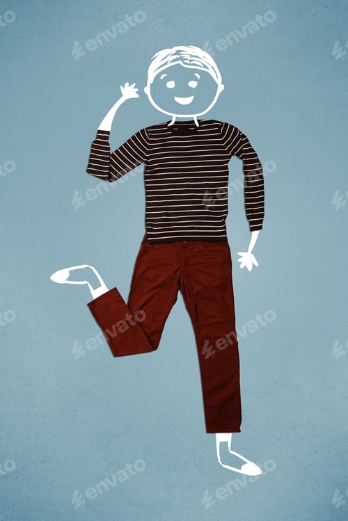 Preview: Funny Cute Smiley Hand Drawn Character In Casual Clothes