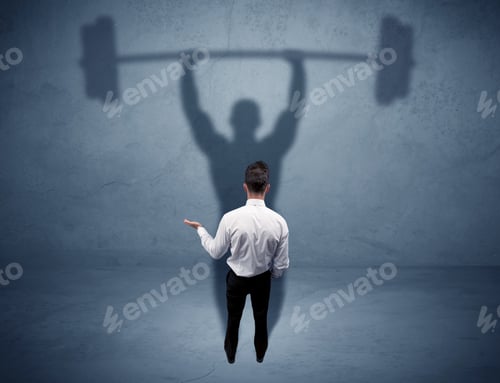 Preview: A Confident Young Elegant Salesman With Briefcase Facing A Wall, Looking At His Strong, Weight