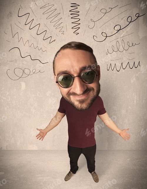 Preview: Funny Guy With Big Head And Drawn Curly Lines Over It