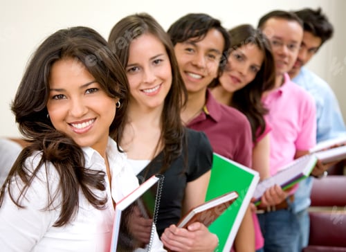 Preview: College Or University Students In A Row With Notebooks