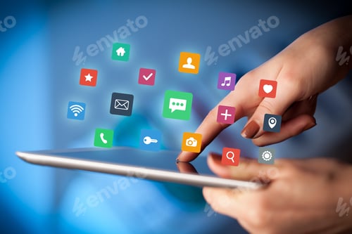 Preview: Female Hands Touching Tablet With Colorful Applications