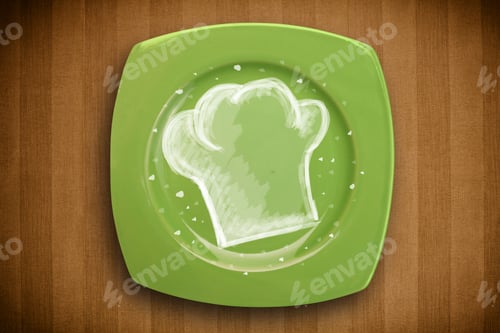 Preview: Colorful Plate With Hand Drawn White Chef Symbol On Grungy Background