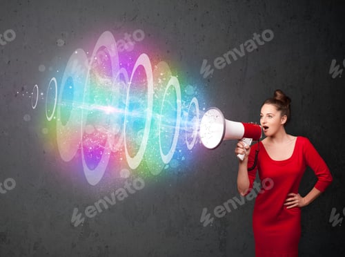 Preview: Cute Young Girl Yells Into A Loudspeaker And Colorful Energy Beam Comes Out
