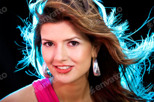 Preview: Elegant Or Fashion Woman Portrait Smiling Isolated Over A Black Background