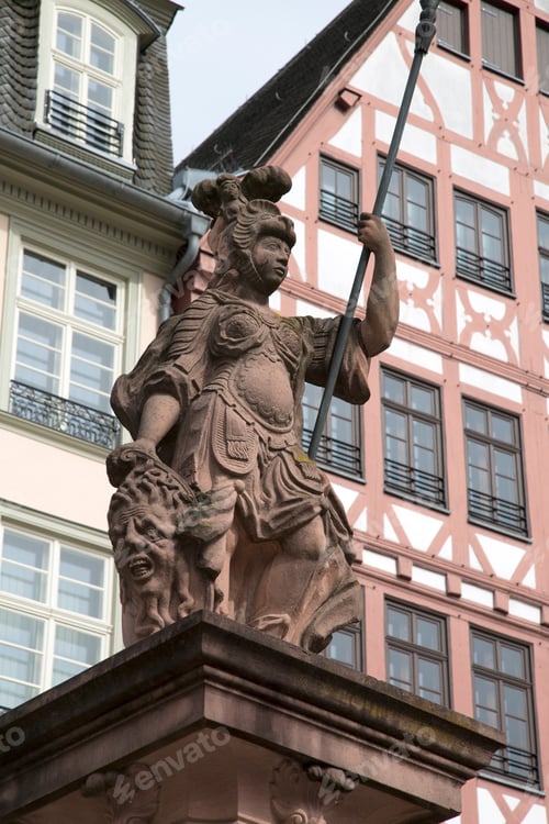 Preview: Minervabrunnen - Minerva Statue In Romerberg Square, Frankfurt; Germany