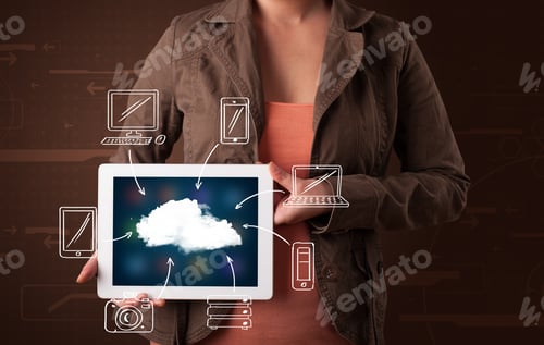 Preview: Young Woman Showing Hand Drawn Cloud Computing