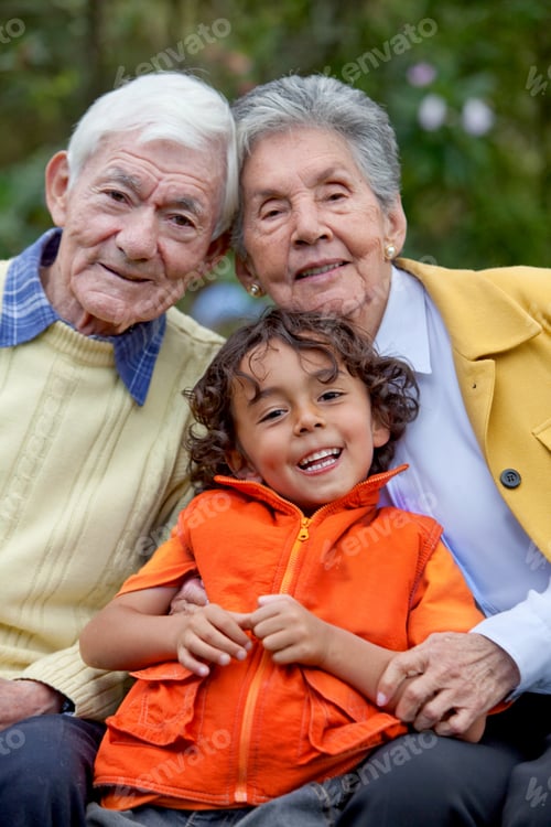 Preview: Portrait Of A Kid With His Grandparents Outdoors