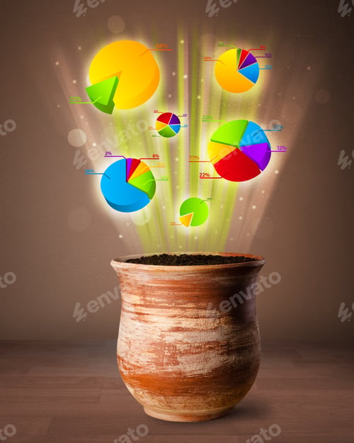 Preview: Glowing Pie Charts Coming Out From Flowerpot