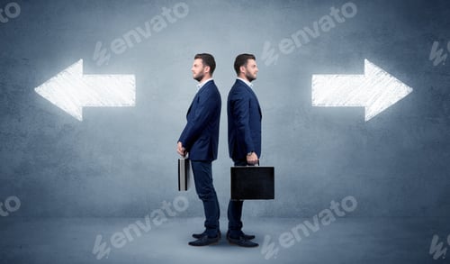 Preview: Young Conflicted Businessman Choosing Between Two Directions