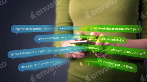 Preview: Young Woman Writing Messages With Smartphone Application