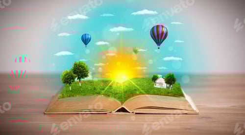 Preview: Open Book With Green Nature World Coming Out Of Its Pages, Ecological Concept