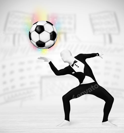 Preview: Funny Man In Full Body Suit Holdig Soccer Ball
