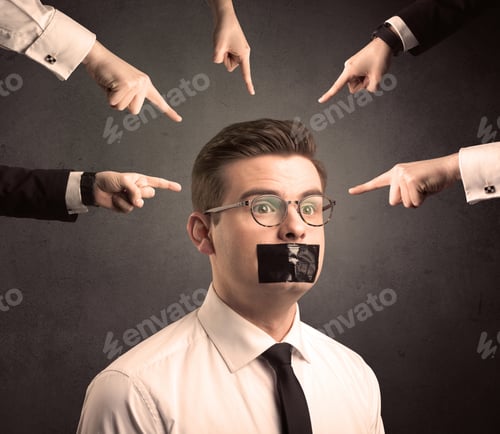Preview: Multiple Caucasian Hands Pointing At Business Male Employee