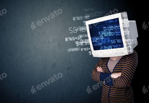 Preview: Human Monitor Pc Calculating Computer Data On A Blue Screen