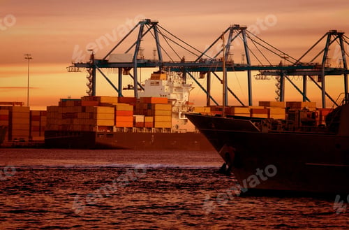 Preview: Cargo Boat By The Beach At Sunset Time In Beautiful Colours