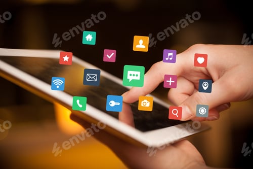 Preview: Female Hands Touching Tablet With Colorful Applications