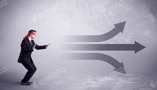 Preview: An Amateur Young Sales Person Lost In A New Situation Concept With Blindfolded Businessman