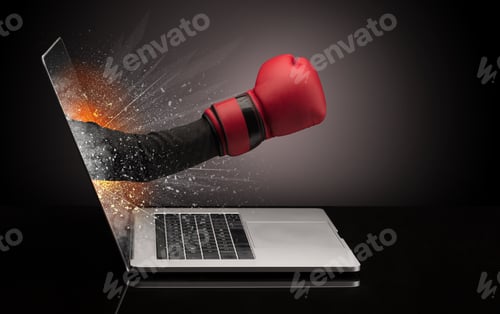 Preview: Hand With Boxing Gloves Coming Out Of A Laptop With Sparkling Effects
