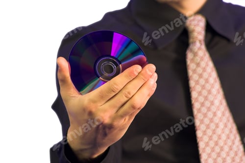 Preview: Business Man Holding A Cd With His Right Hand