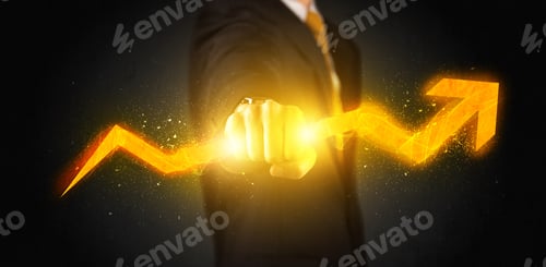 Preview: Business Person Holding A Hot Glowing Upright Arrow Concept On Background