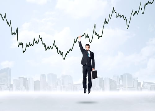Preview: Businessman Hanging On A Graph Rope