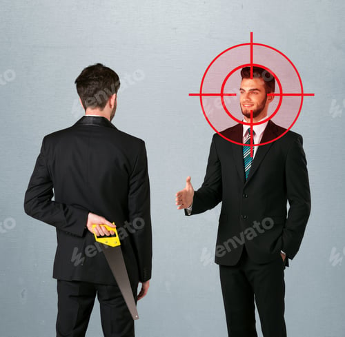 Preview: Ruthless Businessman Handshake With A Hiding Weapon And A Head Target Point