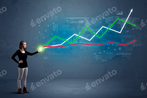 Preview: Caucasian Woman Holding A Stock-Market, Business, Finance Composition