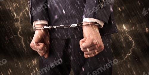 Preview: Stormy Bad Day Concept With Close Handcuffed Elegant Man