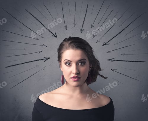 Preview: A Teenage Student Girl Under Pressure While Making Happy Face Expressions Illustrated With Black