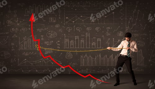Preview: Businessman Pulling A Red Arrow Upright With A Rope Concept On Background