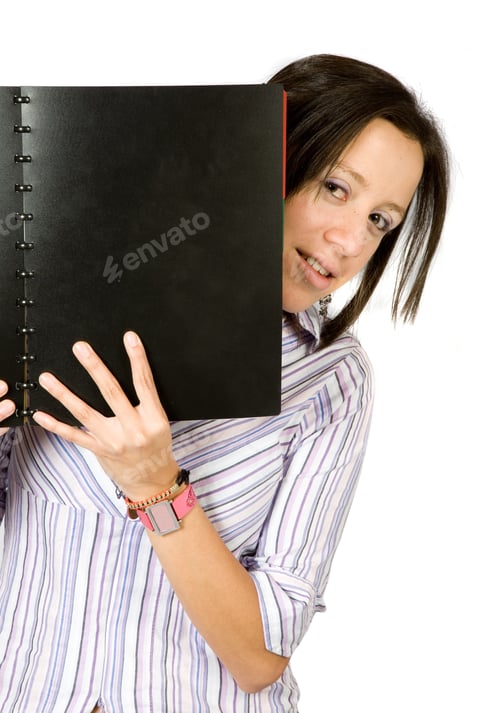 Preview: Beautiful Student With A Notebook Over A White Background