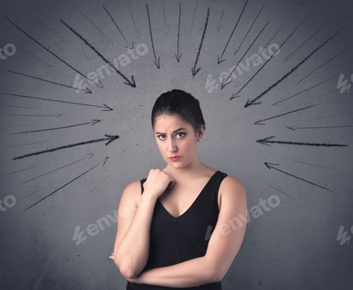 Vista previa: A Teenage Student Girl Under Pressure While Making Happy Face Expressions Illustrated With Black