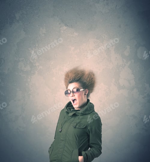 Preview: Extreme Hair Style Young Woman Portrait On Vintage Background