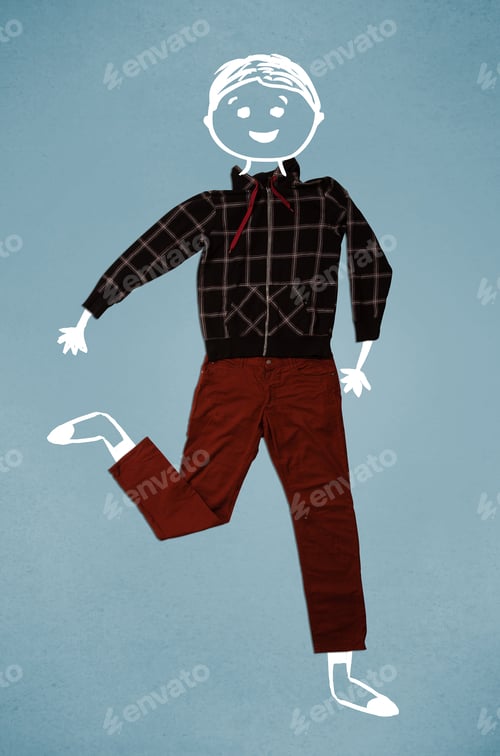 Preview: Funny Cute Smile Hand Drawn Character In Casual Clothes