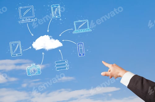 Preview: Hand Aiming At Cloud Computing Concept On Blue Sky