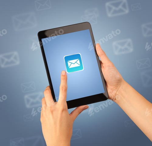 Preview: Female Fingers Touching Tablet With Mail Icon On It